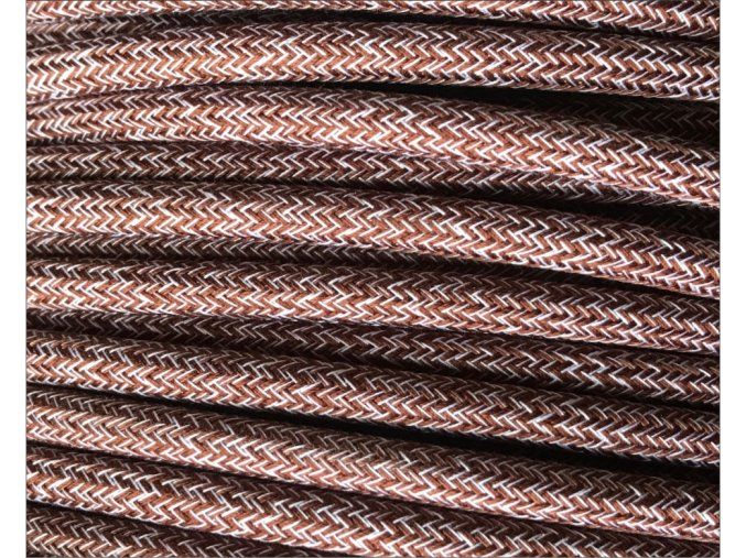 textilní kabely 100% bavlna 2 x 0,75mm TMAVĚ hnědo bílý MELÍR