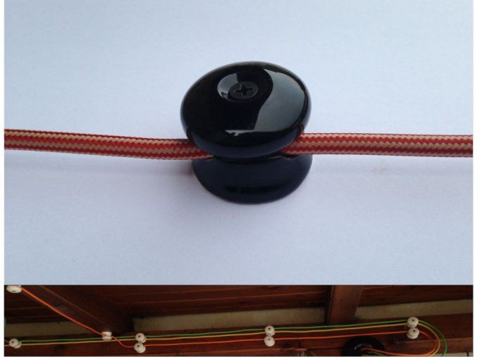 Stropní a nástěnný keramický úchyt na 1 kabel (černý)