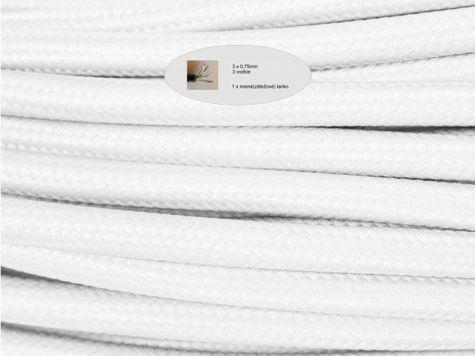 TEXTILNÍ KABEL 3 X 0,75mm S NOSNÝM LANKEM BÍLÝ