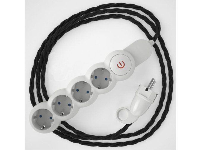 Prodlužovací 4 zásuvka + černý splétaný kabel