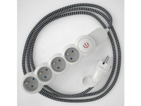 Prodlužovací 4 zásuvka + cikcak černobílý kabel, nezapojená